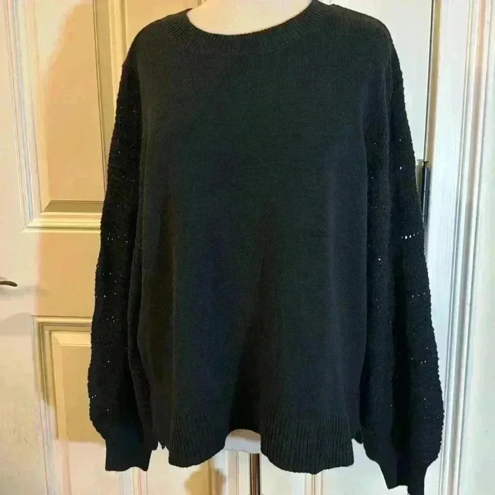 Christian Siriano New York black long sleeve pointelle sweater size XXL …